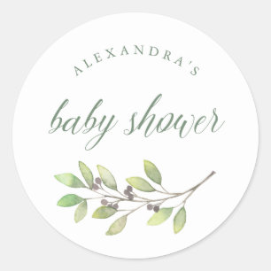Sticker Rond Vert feuilles   Baby shower aquarelle