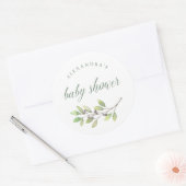 Sticker Rond Vert feuilles | Baby shower aquarelle (Enveloppe)