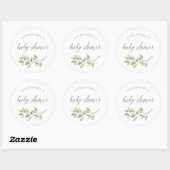 Sticker Rond Vert feuilles | Baby shower aquarelle (Feuille)
