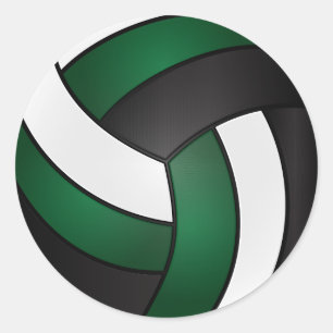 Sticker Rond Vert foncé, Blanc et Noir Volleyball