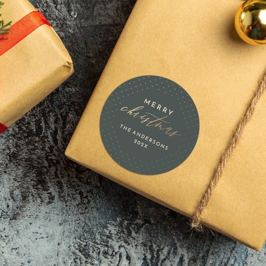Sticker Rond Vert foncé et pois dorés Joyeux Noël