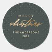 Sticker Rond Vert foncé et pois dorés Joyeux Noël (Devant)