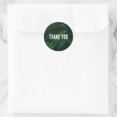 Sticker Rond Vert foncé Feuille Motif Merci  (Sac)