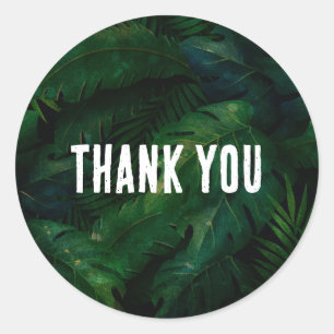 Sticker Rond Vert foncé Feuille Motif Merci 