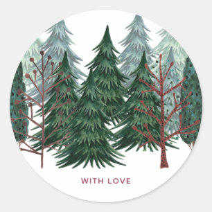 Sticker Rond Vert forêt Arbres de Noël Fêtes de fin d'année