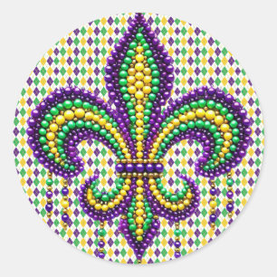 Sticker Rond Vert jaune pourpre Mardi Gras fleur de lis