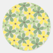 Sticker Rond Vert jaune rétro Y2K les années 70 Fleur Motif (Devant)