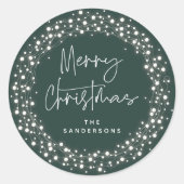 Sticker Rond Vert Joyeux Noël Script Éclairage étincelant (Devant)