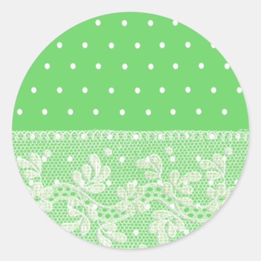 Sticker Rond Vert mignon avec points blancs et dentelle fleurie (Devant)