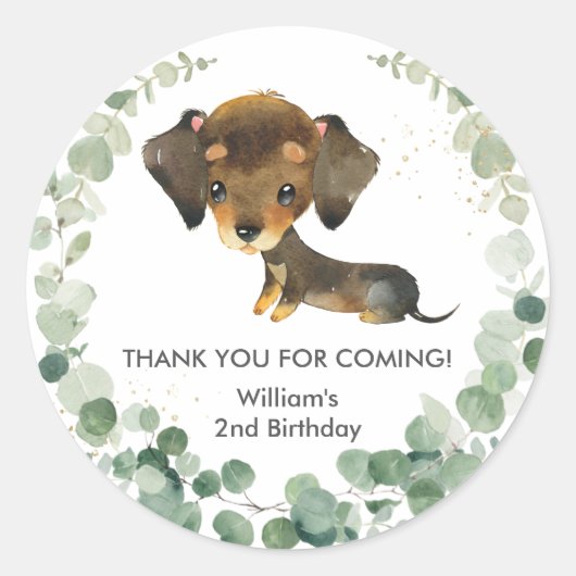 Sticker Rond Vert mignon Dachshund Chien Chien Chien Chien Coqu (Devant)