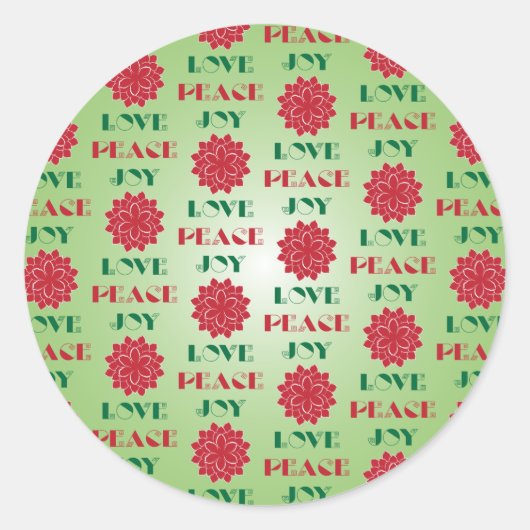 Sticker Rond Vert moderne et rouge Amour, Paix, Joie citation (Devant)
