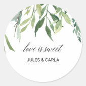 Sticker Rond Vert moderne Foliage Love is Sweet Mariage (Devant)