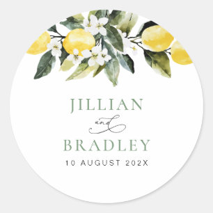 Sticker Rond Vert moderne Mariage de fleurs de citron
