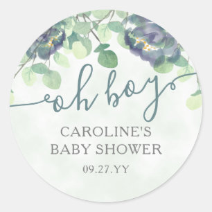 Sticker Rond Vert moderne Oh Boy Blue Baby shower Floral