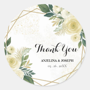 Sticker Rond Vert moderne Or Floral Mariage Favor Merci
