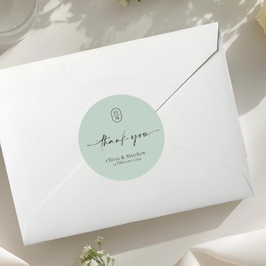 Sticker Rond Vert mousse | Monogramme de mariage chic et modern
