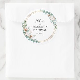 Sticker Rond Vert Or Floral Musulman Nikah Mariage Grand