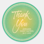 Sticker Rond Vert & Orange Agrumes Gradient Sweet 16 Merci (Devant)