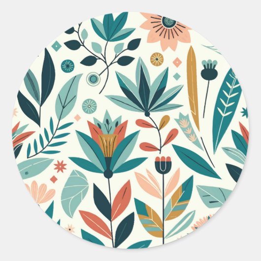 Sticker Rond Vert Orange Bold Moderne Floral Motif d'impression (Devant)