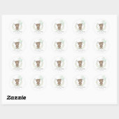 Sticker Rond Vert Ours Teddy Simple Baby shower Élégant (Feuille)