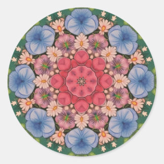 Sticker Rond ~ Vert rose jaune bleu kaléidoscope 3D ~