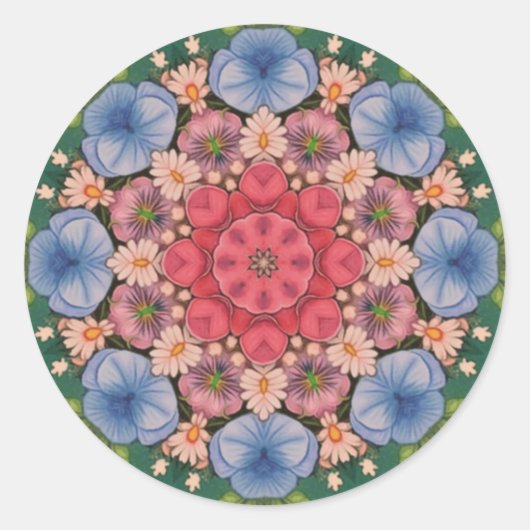 Sticker Rond ~ Vert rose jaune bleu kaléidoscope 3D ~ (Devant)