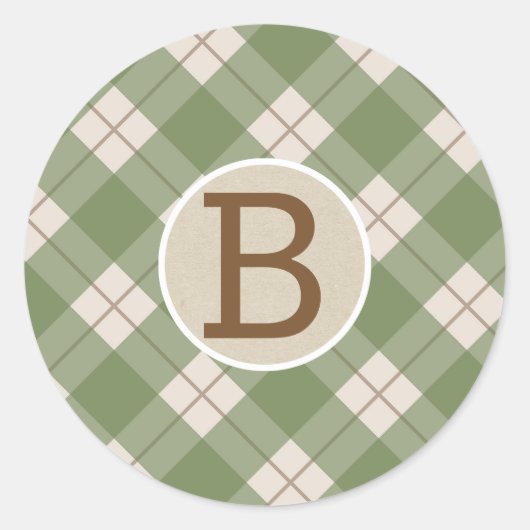 Sticker Rond Vert Rouge Russe Pays Plaid Kraft Monogramme (Devant)