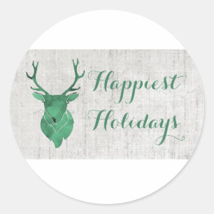 Sticker Rond Vert Russe Aquarelle Deer Holiday