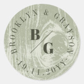 Sticker Rond Vert Rustique Woodgrain Texture Printemps Mariage (Devant)