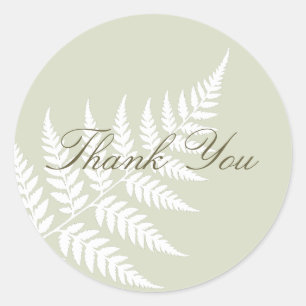 Sticker Rond Vert sauge clair Fougère blanche de la forêt Merci
