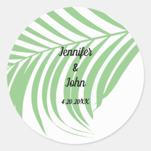 Sticker Rond Vert sauge Feuille de palmier tropicale Mariage mi