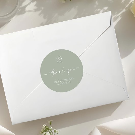 Sticker Rond Vert Sauge | Monogramme de Mariage Chic & Moderne