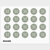 Sticker Rond Vert Sauge Monogramme Initiale (Feuille)