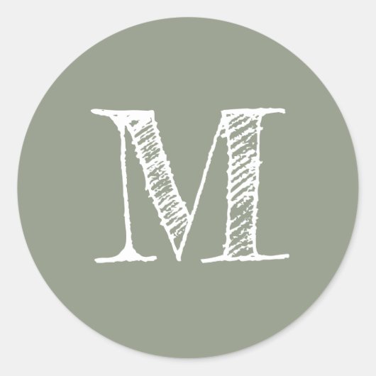 Sticker Rond Vert Sauge Monogramme Initiale (Devant)