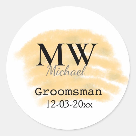 Sticker Rond Vert sauge orange garçon d'honneur ajouter nom let (Devant)