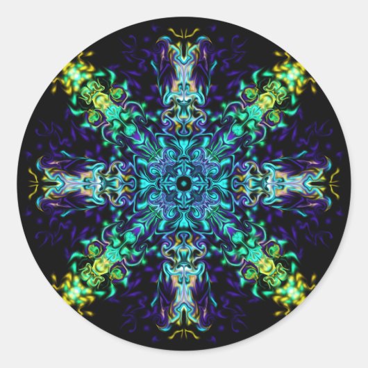 Sticker Rond Vert Turquoise Psychédélique Bohème Mandala (Devant)