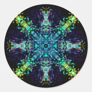 Sticker Rond Vert Turquoise Psychédélique Bohème Mandala