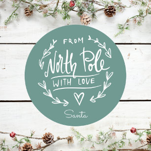 Sticker Rond Vert vintage du pôle Nord Père Noël Noël