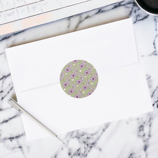 Sticker Rond Vert violet rétro Y2K Funky Hippie Flower Motif