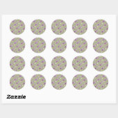 Sticker Rond Vert violet rétro Y2K Funky Hippie Flower Motif (Feuille)