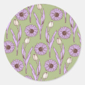 Sticker Rond Vert violet rétro Y2K Funky Hippie Flower Motif (Devant)