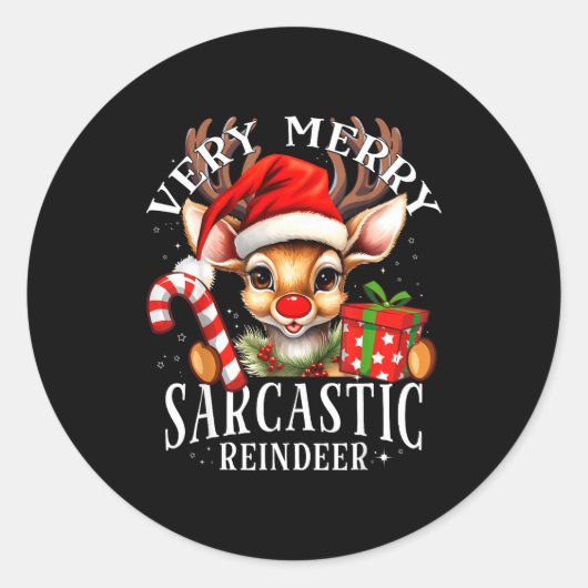 Sticker Rond Very Merry Sarcastic Reindeer Matching Christmas (Devant)