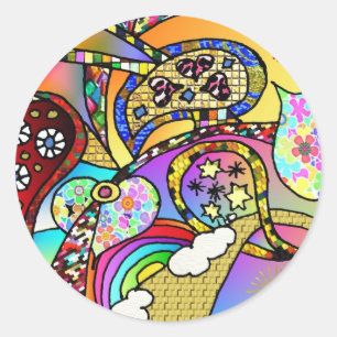 Sticker Rond Vêtements Cadeaux Rétro Années 60 Cœurs Psychédéli