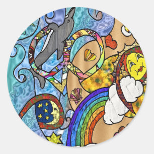 Sticker Rond Vêtements Cadeaux Rétro Psychedelique Années 60 à