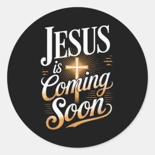 Sticker Rond Vêtements Chrétiens Jésus Arrive Bientôt Gras