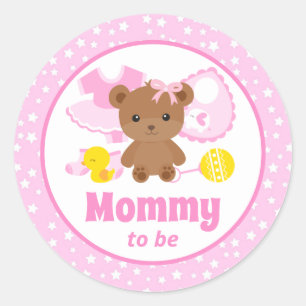Sticker Rond Vêtements de Baby shower en Teddy rose Maman à êtr