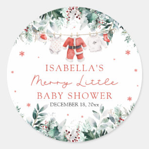 Sticker Rond Vêtements de bébé de Noël Baby Shower Merry Little