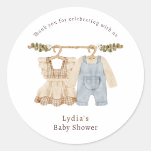 Sticker Rond Vêtements de bébé Révélation du sexe, Baby Shower