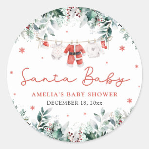 Sticker Rond Vêtements de bébé rouge Santa bébé Noël Cadeau de