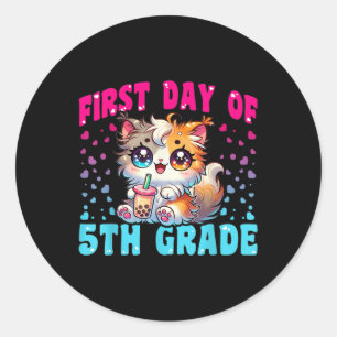 Sticker Rond Vêtements De Chat De 5E Année Pour Filles 1Er Jour